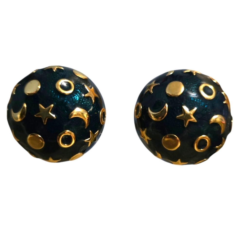 Vintage Maresco Gold and Green Celestial Earrings